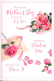 The image shows an elegant Mother's Day card styled like a soft floral daydream, reminiscent of a calm stroll through gardens around Eastcote. On a clean, pale background, clusters of blush and rose-pink roses take centre stage, their petals layered densely enough to appear almost perfumed. Each bloom is rendered with care, the outer petals curling outward in a relaxed, natural way, while the inner ones gather tightly, suggesting fresh, just-opened flowers. Scattered around these central clusters are individual petals, placed as if they have gently fallen, adding a poetic sense of time passing and moments cherished. The card's message, written in flowing, hand-lettered script, glides between the blossoms, the curves of each letter echoing the softness of the florals. Light seems to fall diagonally across the scene, creating nuanced shadows that give the roses shape and depth, as though they were lit by a soft afternoon sun over local streets like Field End Road. A delicate ribbon, rendered in a pastel shade, winds discretely among the roses, its suggestion of sheen and gentle folds bringing a florist's sense of composition to the artwork. The mood is warmly affectionate and serene, capturing the feeling of presenting Mum with flowers and a thoughtful card after a leisurely family brunch in Eastcote.